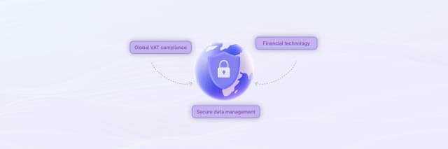 A 3D globe with a padlock symbolizes global VAT compliance, financial technology, and secure data management.