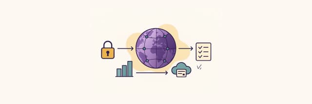 VAT return process illustration showing secure records, global compliance, digital filing, and checklist verification.