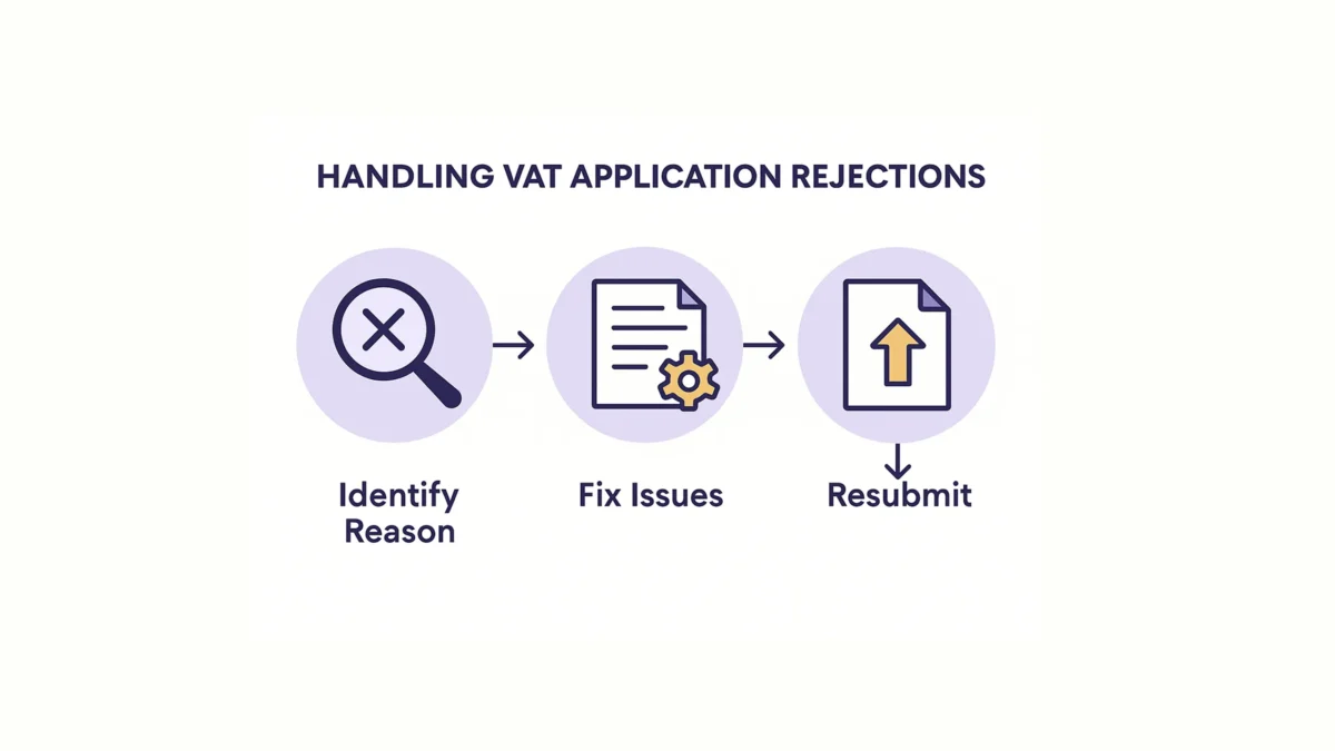 Handling VAT application rejections with three-step process: identify reason, fix issues, and resubmit for faster approval.